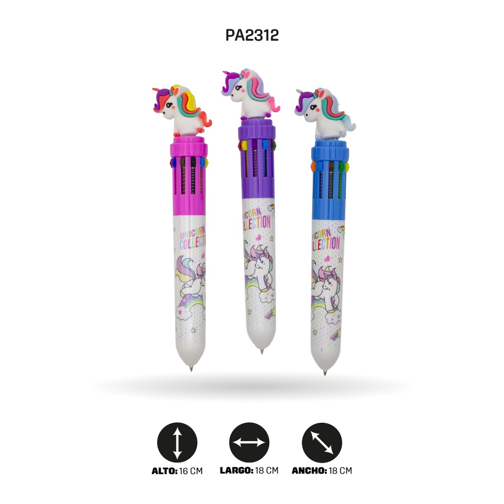 BOLIGRAFO DE UNICORNIO MINA DE 10 COLORES QM-910 DISPLEY X36 UND [PAC4580]
