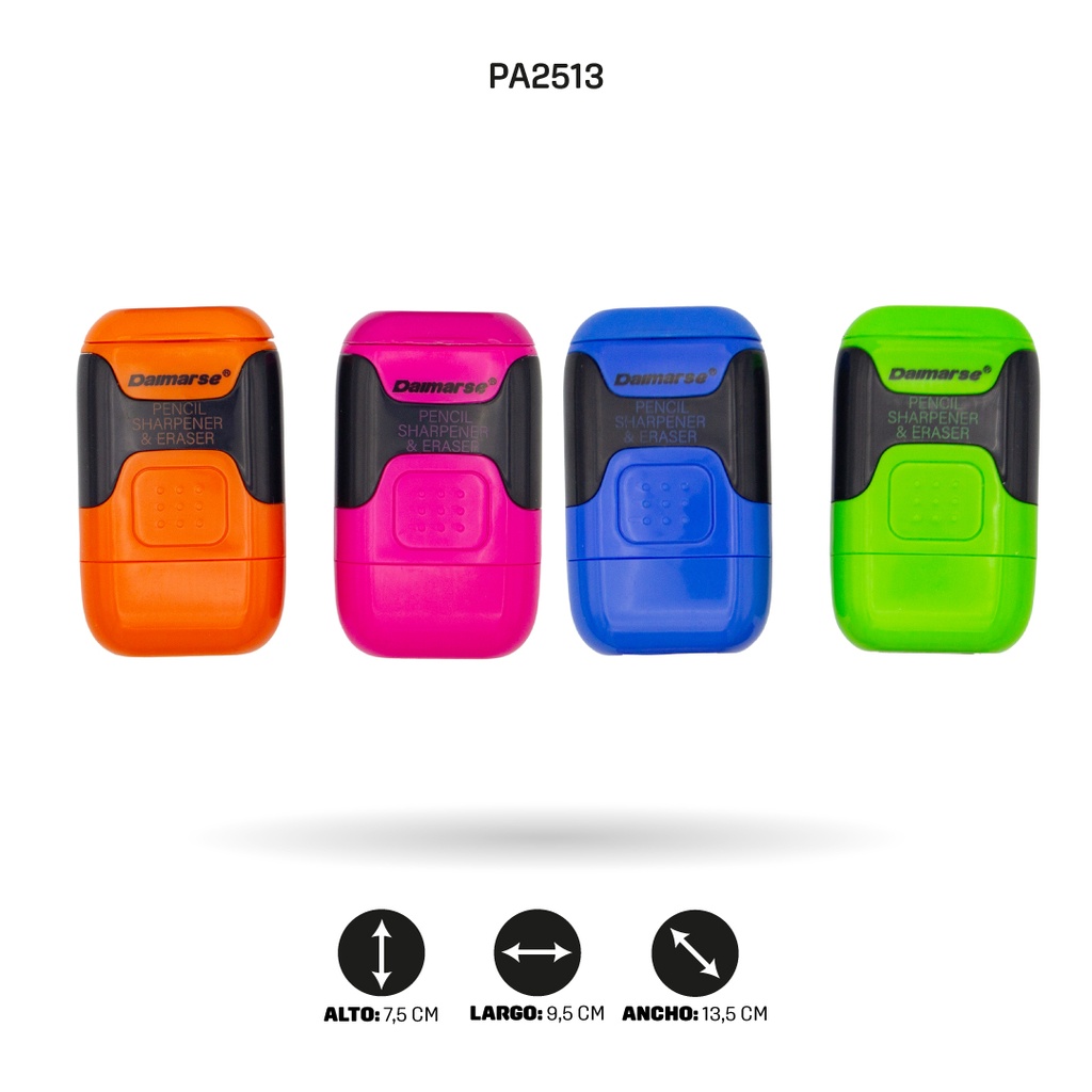 SACAPUNTAS DOBLE CON BORRADOR COLOR NEÓN DISPLAY X12 UNDDMS-855 [PAC4874]