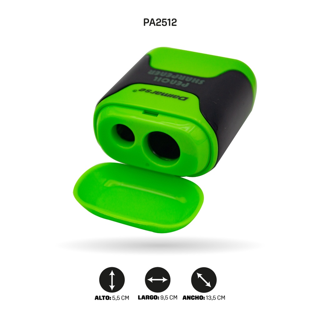 SACAPUNTAS DOBLE CON BORRADOR COLOR NEÓN DISPLAY X12 UND DMS-859 [PAC4873]