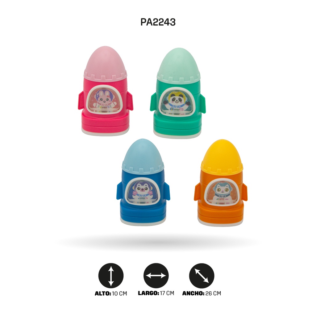 SACAPUNTAS CON BORRADOR DE NAVE ESPACIAL, 4 MOTIVOS ZD-0066 [PAC4748]