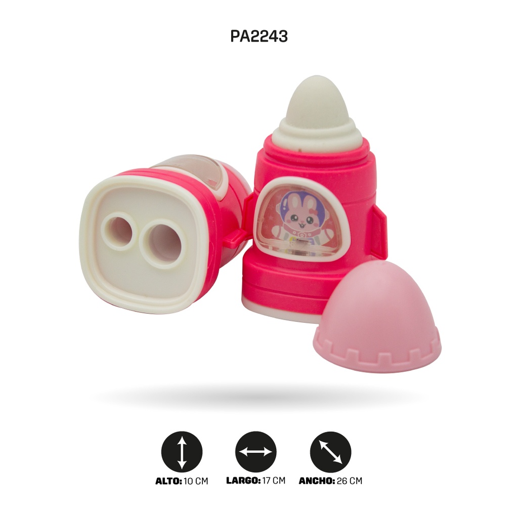SACAPUNTAS CON BORRADOR DE NAVE ESPACIAL, 4 MOTIVOS ZD-0066 [PAC4748]