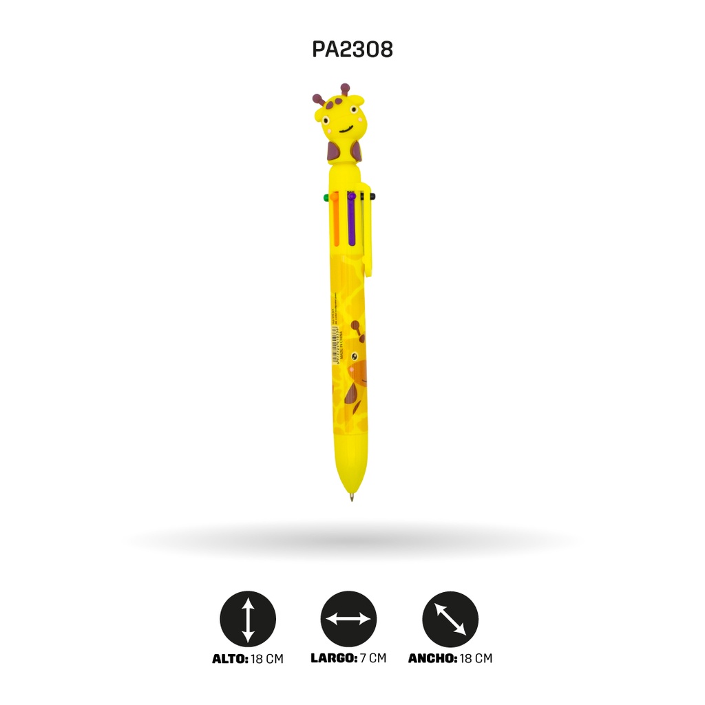 BOLIGRAFO DE JIRAFA Y LEÓN, MINA DE 6 COLORES HJ-9933/933 LEON-GIRAFA DISPLEY X 36 [PAC4577]