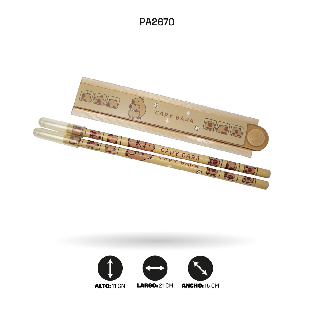 CARTUCHERA CAPYBARA  +2 LAPICES +1 REGLA DE 30CM DESPLEGABLE +1 SACAPUNTA +1 BORRADOR [PAC5782]