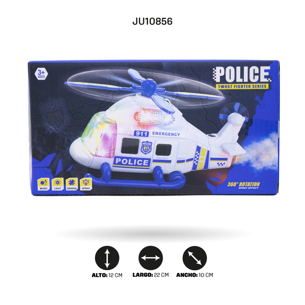 HELICÓPTERO ELÉCTRICO UNIVERSAL CON MÚSICA Y LUZ EN SPRAY (POLICÍA) [8842]