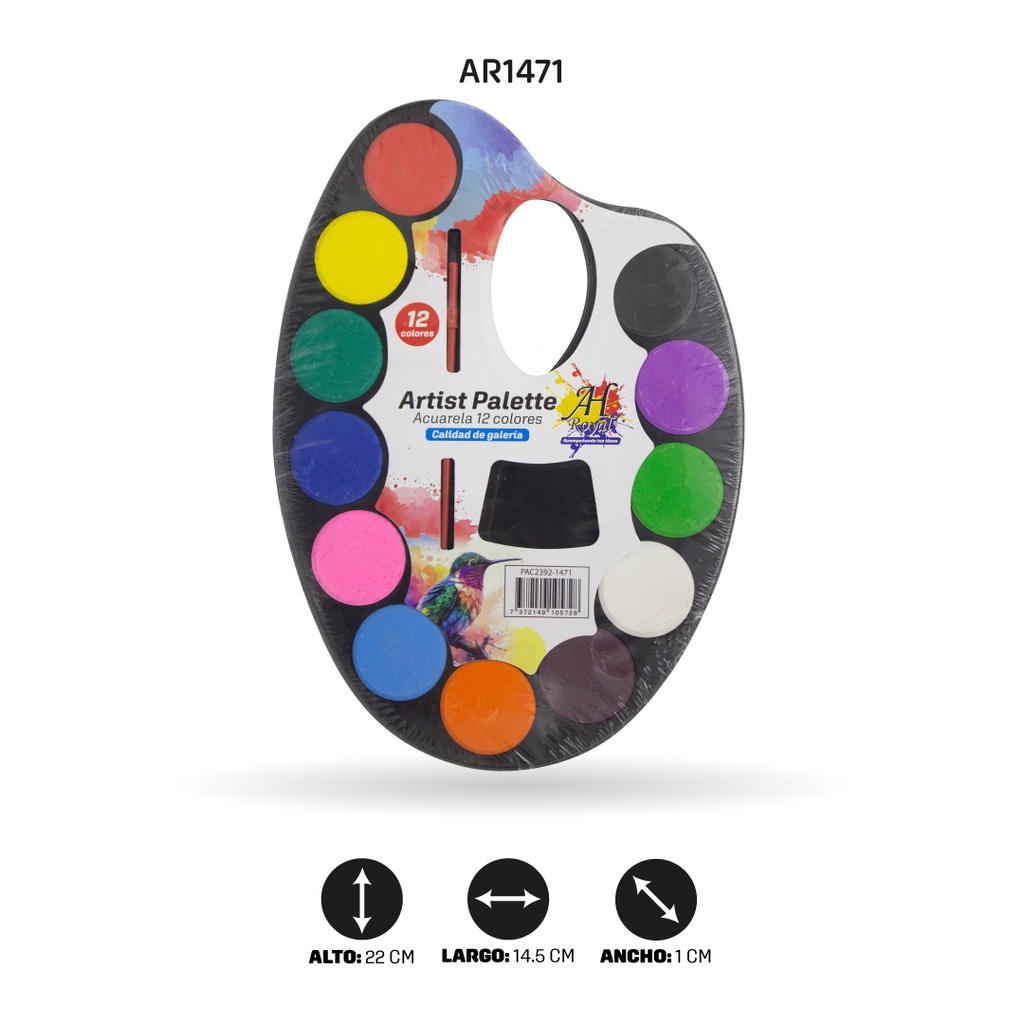 PALETA ARTISTICA O ACUARELA PEQUEÑA X 12 COLORES  [PAC2392-1471-PAC2392]
