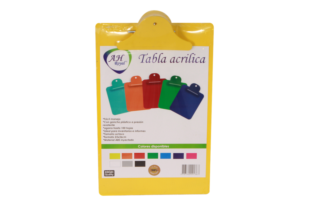 TABLA AHROYAL DE APOYO PLASTICA OFICIO GANCHO PLASTICO COLORES SURTIDOS [0146]