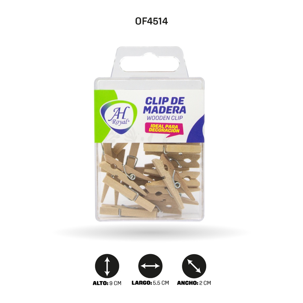 CLIP AH ROYAL DE  MADERA EN BLISTER ACRILICO [PAC2393-4514]