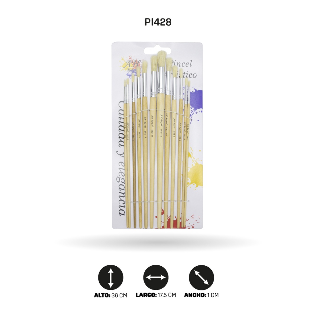 PINCEL CHINO REDONDO JUEGO DEL 1 AL 12 X12 [PAC80081-428-PAC20246-428]