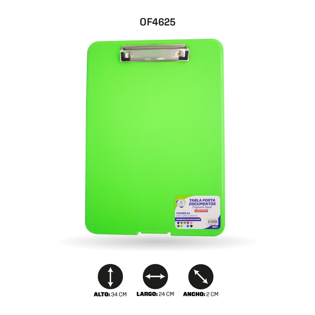 TABLA AHROYAL PORTA DOCUMENTOS COLOR VERDE LIMON [PAC4494-4625]