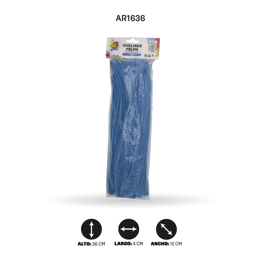 CHELINES DE FELPA COLOR AZUL MEDICO  BOLSA X 100 A053 [PAC5385]