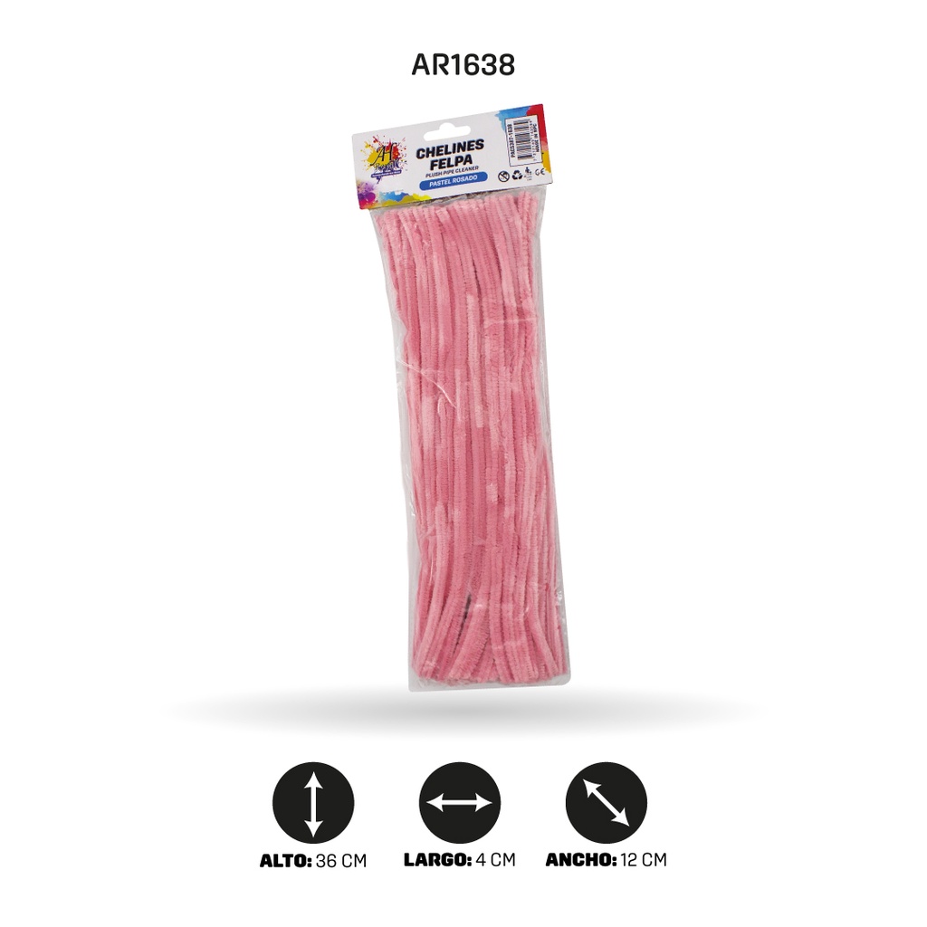 CHELINES DE FELPA COLOR PASTEL ROSADO BOLSA X 100 UND[PAC5387]