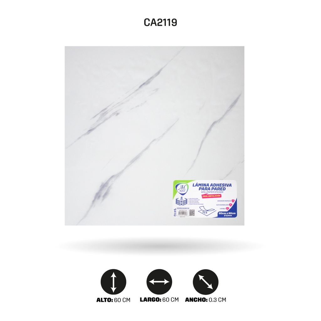 LAMINA ADHESIVA PARA PARED MARMOL BLANCO X10 UND 60CM FC7012 [PAC5459]