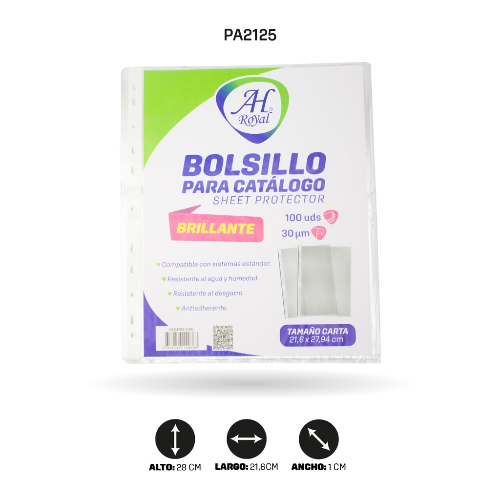 BOLSILLO  CATALOGO AH ROYAL CARTA TRANSPARENTE 100UND 3MIC [PAC4782-2125]