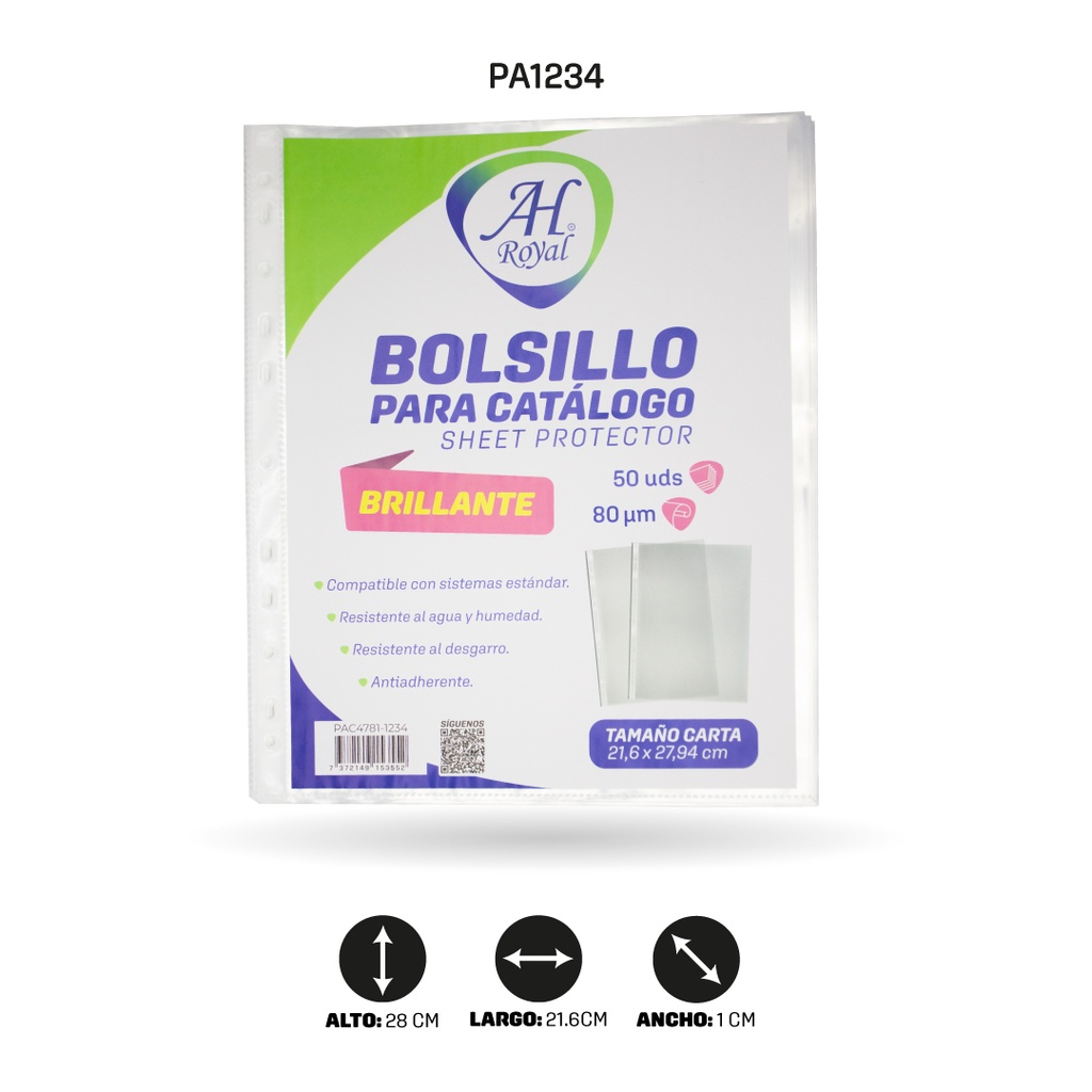 BOLSILLO CATALOGO AH ROYAL CARTA GRUESO TRANSPARENTE 8 MIC X 50 [PAC4781-1234]