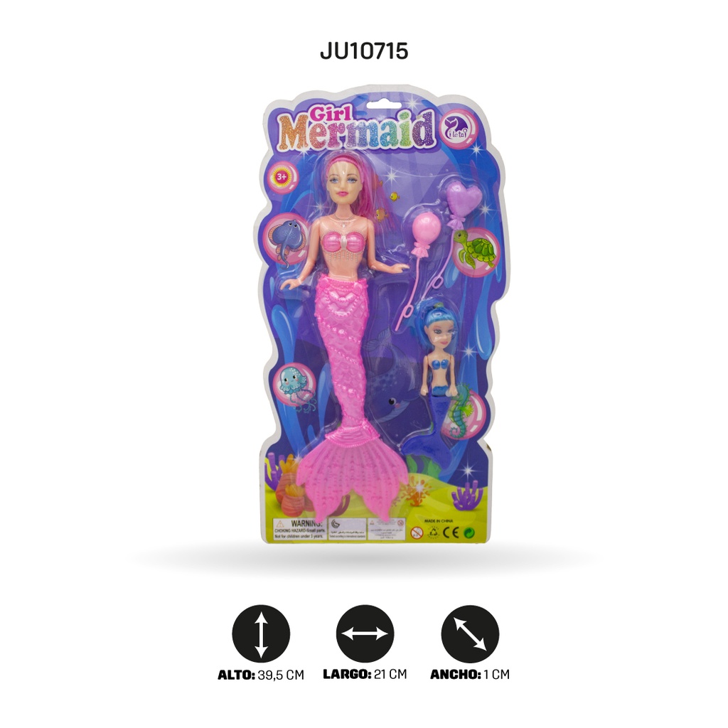 SIRENA CLARA DE 11 PULGADAS CON BARBIE SIRENITA Y GLOBOS [02023D]