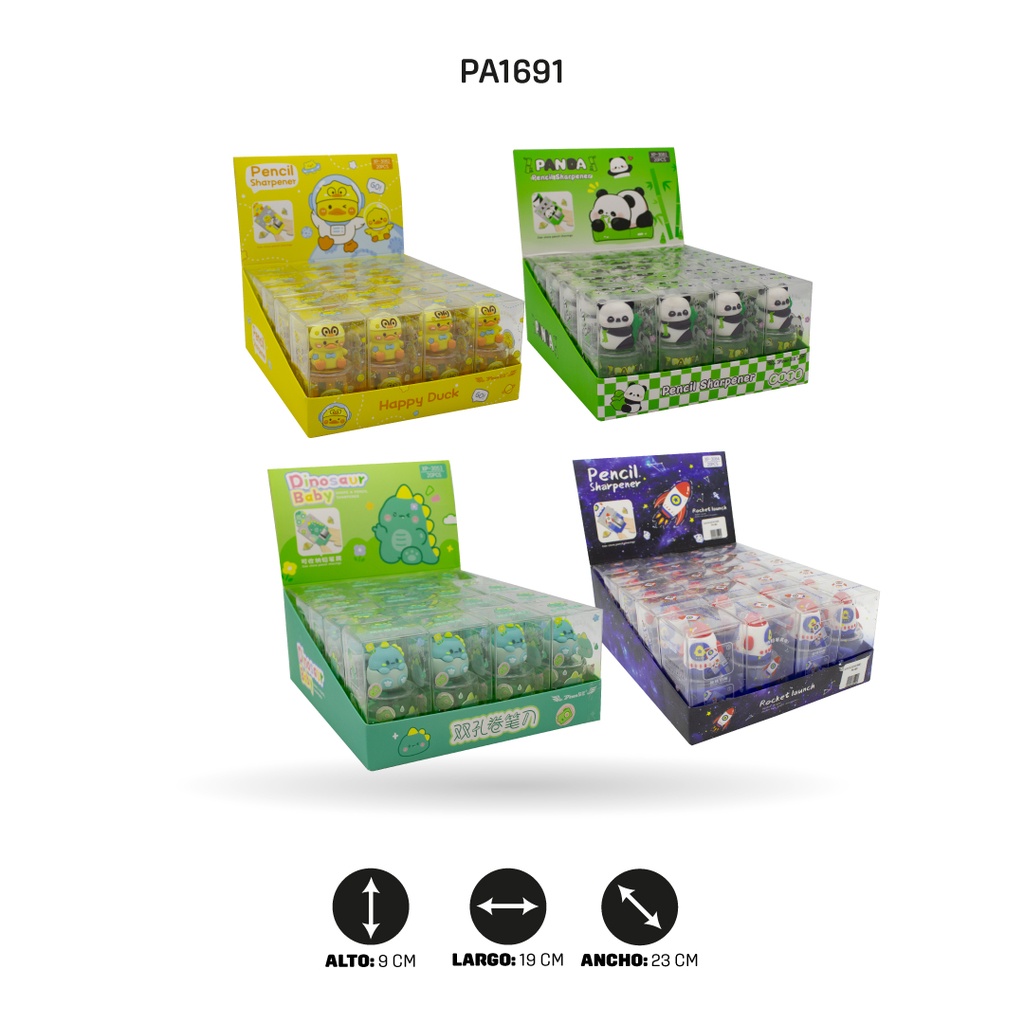 SACAPUNTAS COHETE DINOSAURIO PANDA PATODOBLE BOX 20 UND NI [PAC4807]