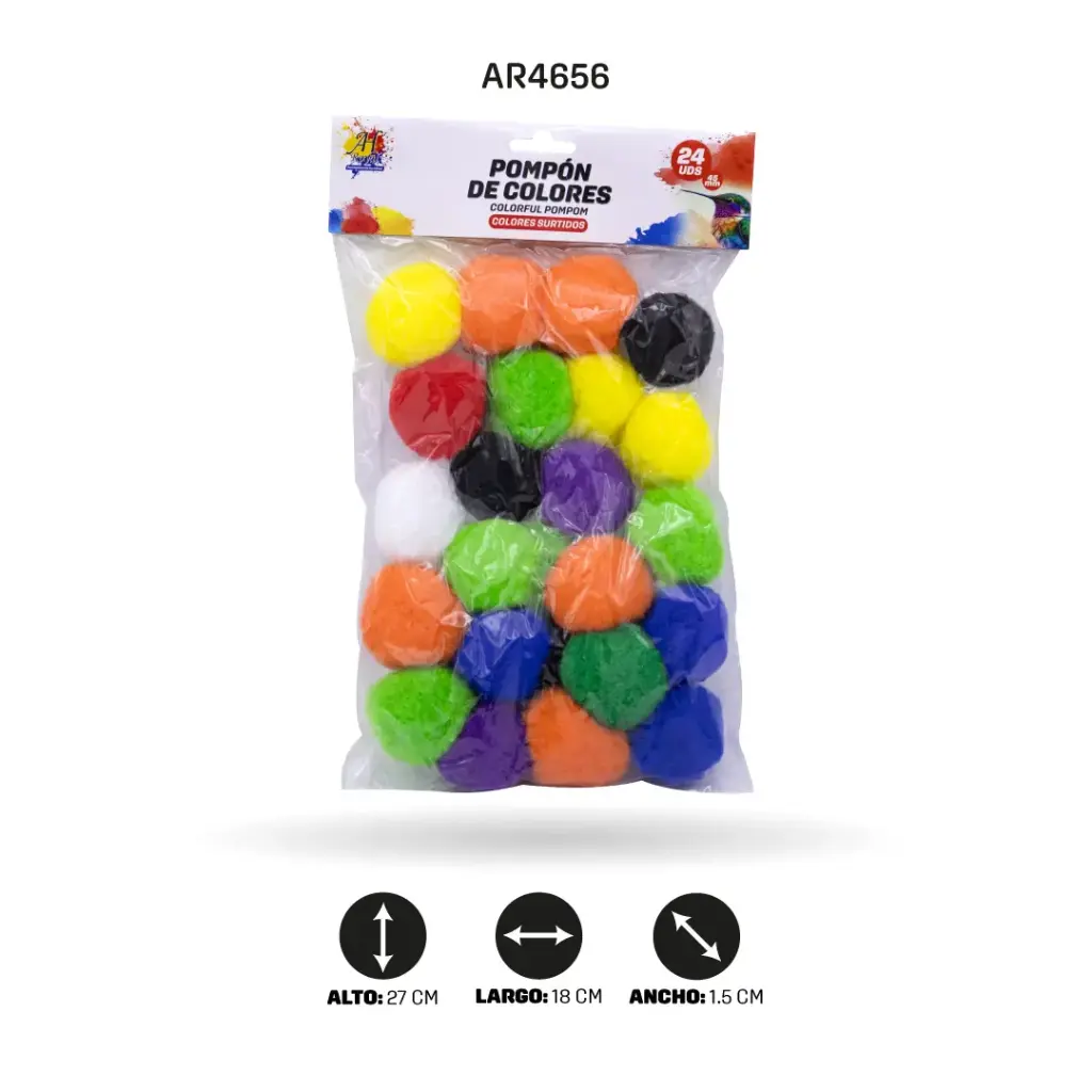 POMPONES DE ALGODÓN COLORES PLANOS 45MM X24 UNDS [PAC5893]