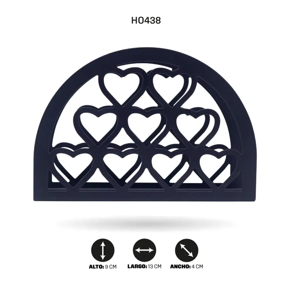 SERVILLETERO NEGRO SEMICIRCULAR CON CORAZONES [PAC6470]