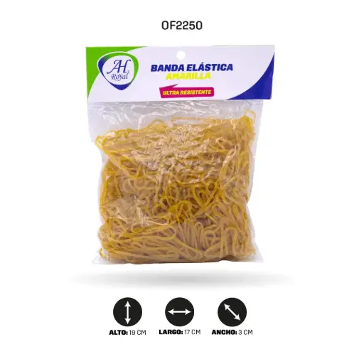 [OF2250] BANDAS DE CAUCHO AH ROYAL SILICONADA AMARILLA BOLSA MEDIANA X175 GRAMOS [PAC20312-2250]