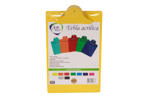 [OF4489] TABLA AHROYAL DE APOYO PLASTICA OFICIO GANCHO PLASTICO COLORES SURTIDOS [0146]