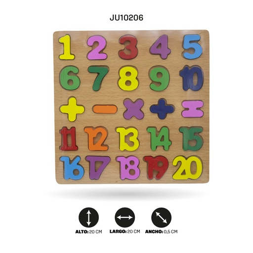 [JU10206] TABLERO DE NÚMEROS DE MADERA DEL 1 AL 20 Y SIMBOLOS [1970-55]