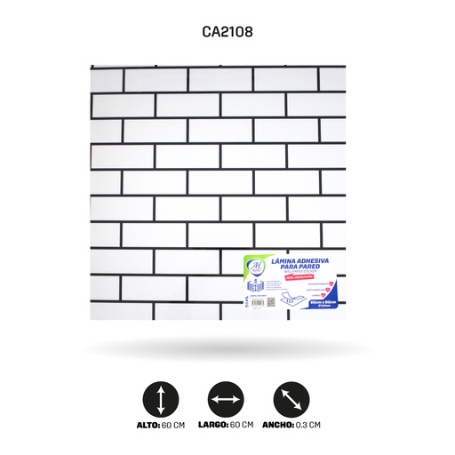 [CA2108] LAMINA ADHESIVA PARA  PARED LADRILLO BLANCO  X10 UND 60CM FC7001 [PAC5465]