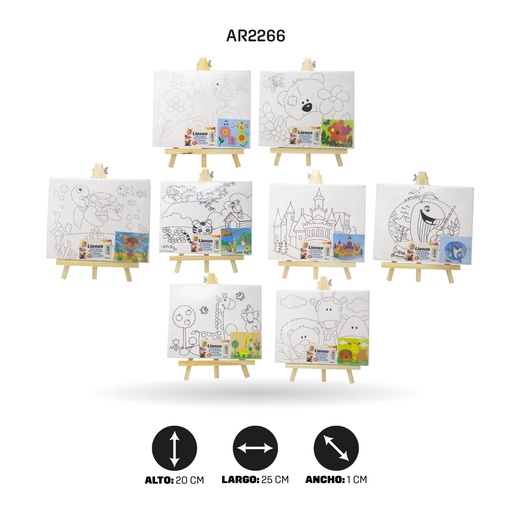 [AR2266] LIENZO ESTAMPADO 20x25CM CON CABALLETE 8 MOTIVOS [PAC4829-2266]