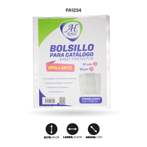 [PA1234] BOLSILLO CATALOGO AH ROYAL CARTA GRUESO TRANSPARENTE 8 MIC X 50 [PAC4781-1234]