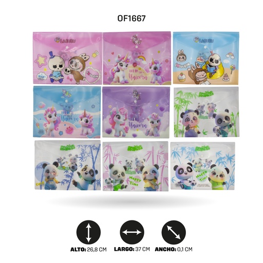 [OF1667] CARPETA BOTON A4 235/238/241/242 ESTAMPADA  4 MOTIVOS DISPLAY X 12 [PAC4522]