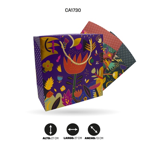 [CA1730] BOLSA REGALO 3D, TIPO CAJA DISPLAY X12 UND 27x27x13cm 210 grs YM-1940-L [PAC5160]