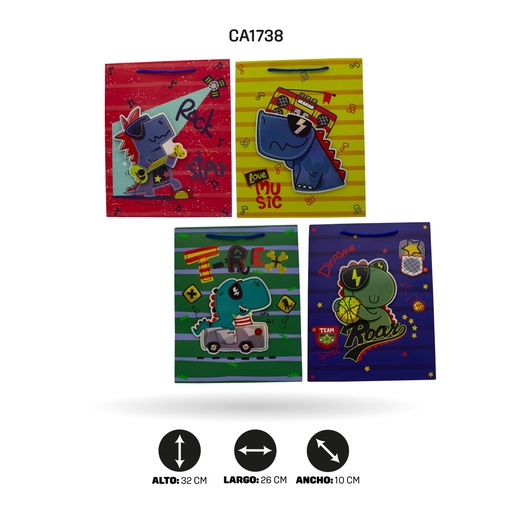 [CA1738] BOLSA REGALO 3D, DINOSAURIO 26x32x10cm 210grsYM-1936-M DINOSAURIO [PAC5151]