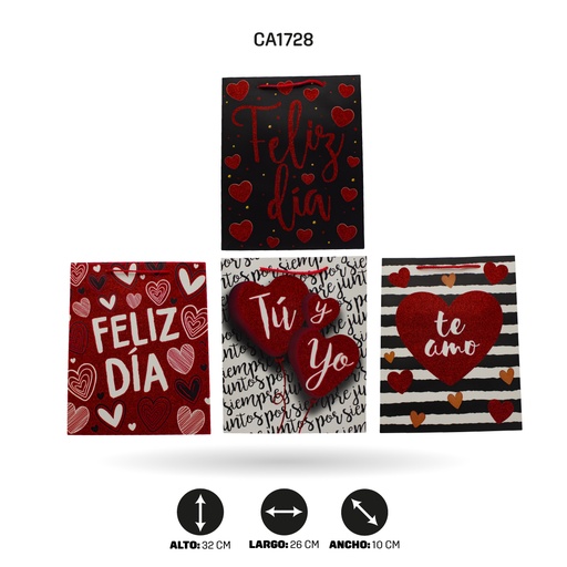 [CA1728] BOLSA REGALO 3D ESCARCHADA DISPLAY X12 UND 26x32x10 210grsYM-1802-M [PAC5158]