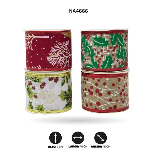 [NA4666] CINTA NAVIDEÑA ANCHO 6CM x 3 YARDAS, 32 X DISPLAY [PAC3686]