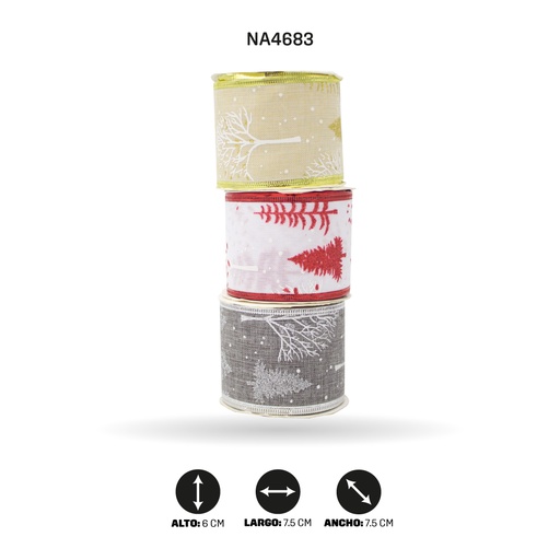 [NA4683] CINTA NAVIDEÑA ANCHO 6CM x 3 YARDAS, 32 X DISPLAY [PAC3688]