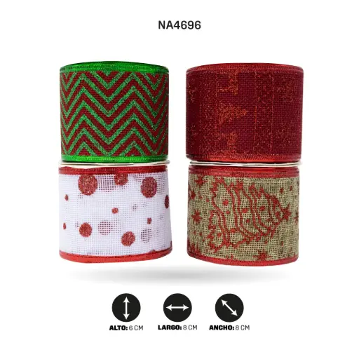 [NA4696] CINTA NAVIDEÑA ANCHO 6CM x 3 YARDAS, 32 X DISPLAY [PAC3690]