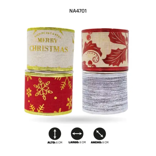 [NA4701] CINTA NAVIDEÑA ANCHO 6CM x 3 YARDAS, 32 X DISPLAY [PAC3692]