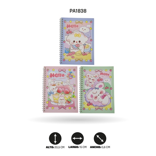 [PA1838] AGENDA ARGOLLADA DE XX-3217 CONEJOS COLOR PASTEL 3 MOTIVOS [PAC4568] DISP X12