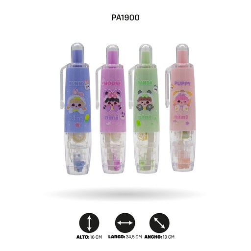 [PA1900] CINTA CORRECTORA PARA NIÑA X4 COLORES DISPLAY X24 UND [PAC4639]