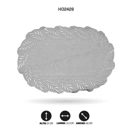 [HO2428] INDIVIDUAL DE MESA OVAL PLATEADO x 12  [PAC5286]
