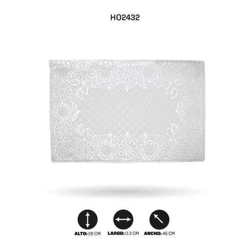 [HO2432] INDIVIDUAL DE MESA RECTANGULAR PLATEADO x 12[PAC5290]