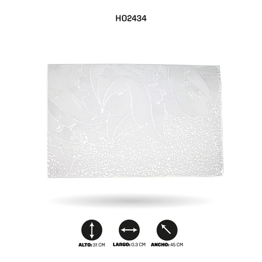 [HO2434] INDIVIDUAL DE MESA RECTANGULAR PLATEADO x12 [PAC5292]