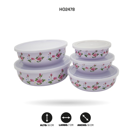 [HO2478] JUEGO DE RECIPIENTES ESMALTADO X5pcs [PAC5329]