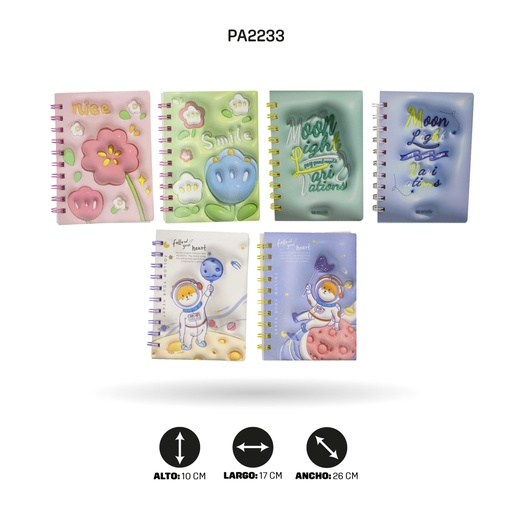 [PA2233] AGENDA TIPO 3D COLOR PASTEL, 4 MOTIVOS A6-3D-002/003/004 DISPLAY X20 [PAC4541]