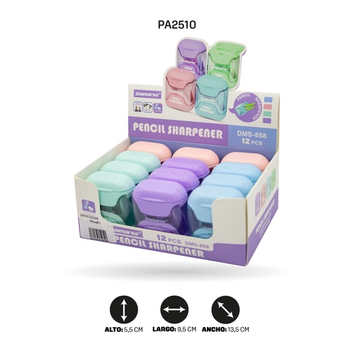 [PA2510] SACAPUNTAS DOBLE COLOR PASTEL DISPLAY X12 DMS-858 [PAC4871]