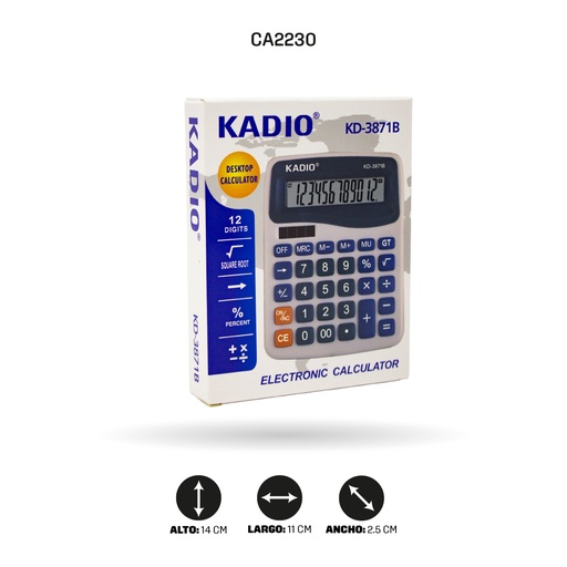 [CA2230] CALCULADORA KADIO 12 DIGITOS KD3871B [PAC5352]