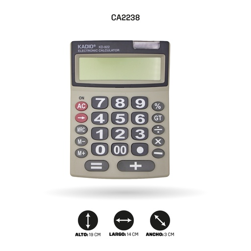 [CA2238] CALCULADORA KADIO 12 DIGITOS KD-922 [PAC5355]
