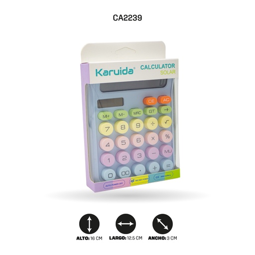 [CA2239] CALCULADORA SOLAR COLOR PASTEL KARUIDA KK-2280 [PAC5356]