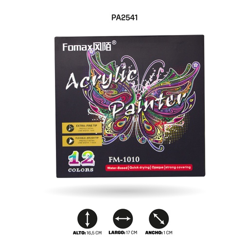 [PA2541] MARCADOR ACRILICO DOBLE PUNTA FM-1010 -12PCS [PAC4478]