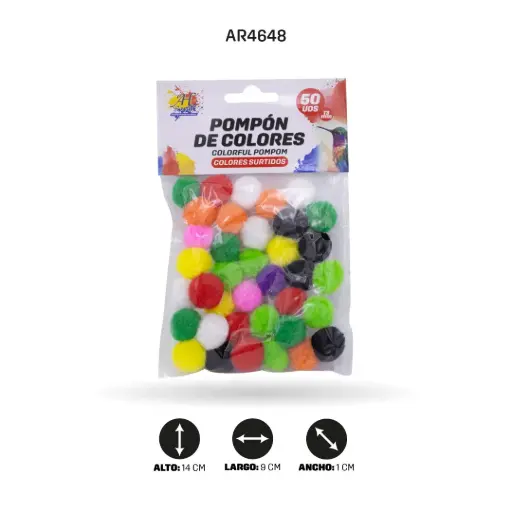 [AR4648] POMPONES DE ALGODÓN COLORES PLANOS 13MM X50 UNDS [PAC5889]