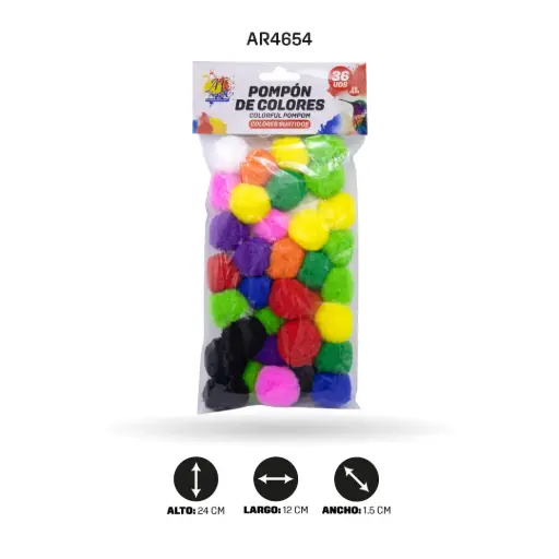 [AR4654] POMPONES DE ALGODÓN COLORES PLANOS 25MM X36 UNDS [PAC5891]